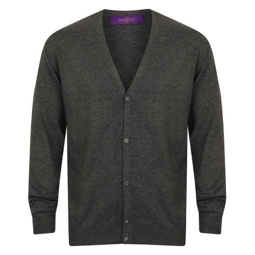 Front - Henbury Mens Cotton Acrylic V Neck Cardigan