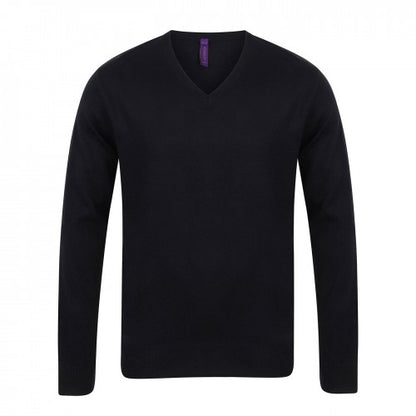 Front - Henbury Mens Cotton Acrylic V Neck Sweatshirt