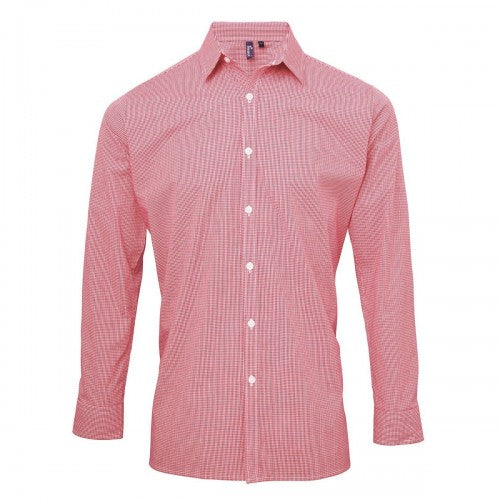 Front - Premier Mens Gingham Long-Sleeved Shirt