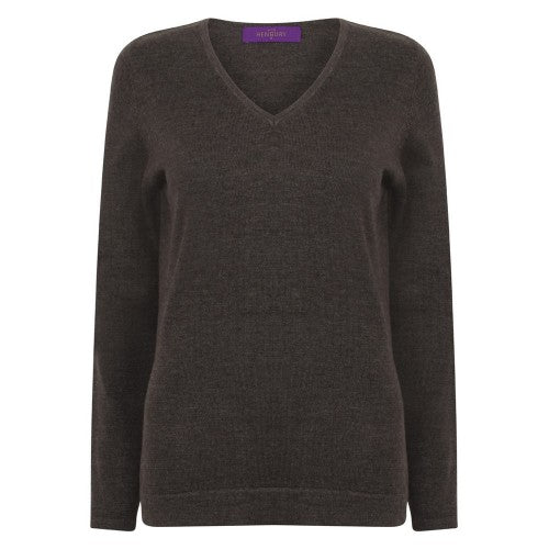 Front - Henbury Womens/Ladies Cotton Acrylic V Neck Sweatshirt