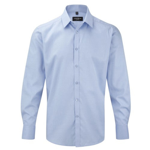 Front - Russell Collection Mens Herringbone Long-Sleeved Shirt
