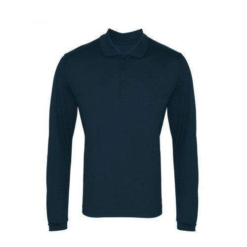 Front - Premier Mens Coolchecker Pique Long-Sleeved Polo Shirt