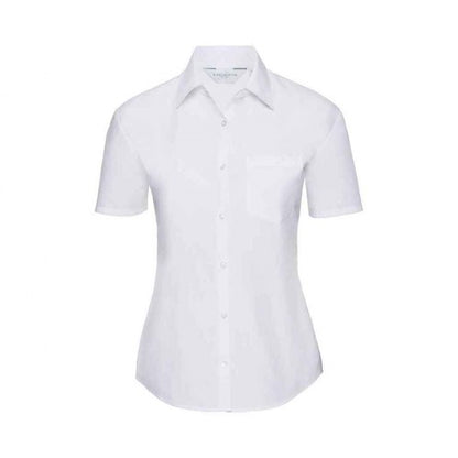 Front - Russell Collection Womens/Ladies Poplin Short-Sleeved Shirt