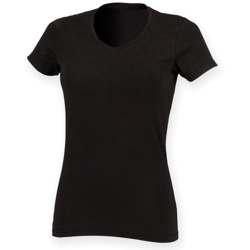 Front - Skinni Fit Womens/Ladies Feel Good Stretch V Neck T-Shirt