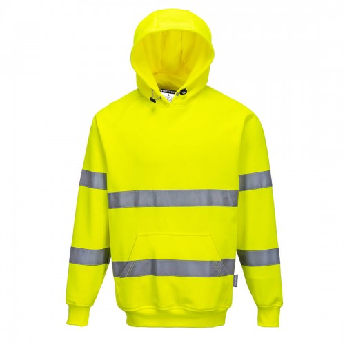 Front - Portwest Mens B304 Hi-Vis Drawstring Hoodie