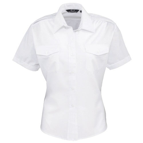 Front - Premier Womens/Ladies Short-Sleeved Pilot Shirt