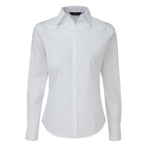 Front - Premier Womens/Ladies Poplin Long-Sleeved Blouse