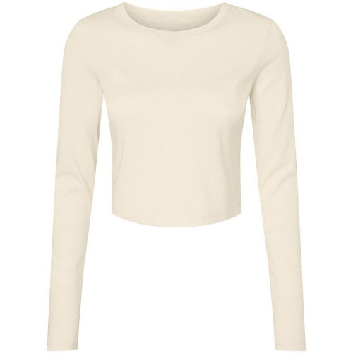 Front - Bella + Canvas Womens/Ladies Micro-Rib Long-Sleeved Crop Top