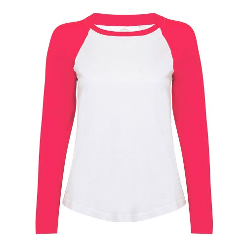 Front - Skinni Fit Womens/Ladies Long-Sleeved Baseball T-Shirt