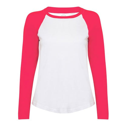 Front - Skinni Fit Womens/Ladies Long-Sleeved Baseball T-Shirt
