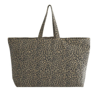 Front - Westford Mill Leopard Print Canvas Oversized 35L Tote Bag