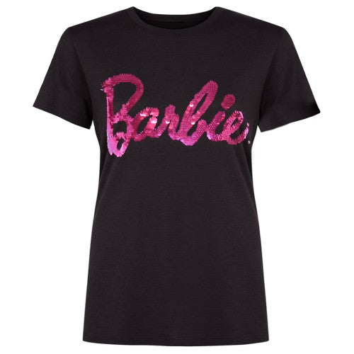 Front - Barbie Girls Reversible Sequin Logo T-Shirt