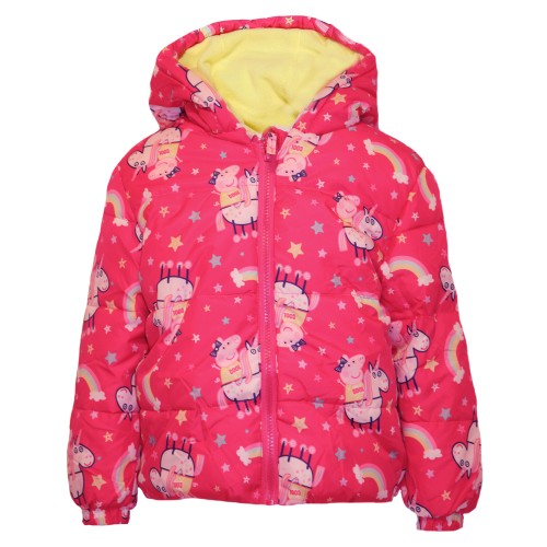 Front - Peppa Pig Girls Peppa On A Unicorn Puffer Jacket