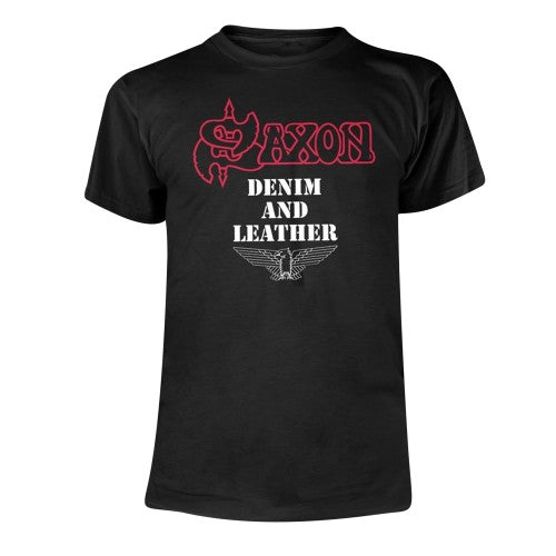 Front - Saxon Unisex Adult Denim And Leather T-Shirt