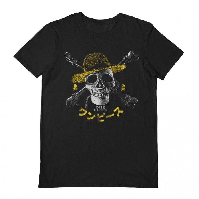 Front - One Piece Unisex Adult Live Action Skull Hat T-Shirt