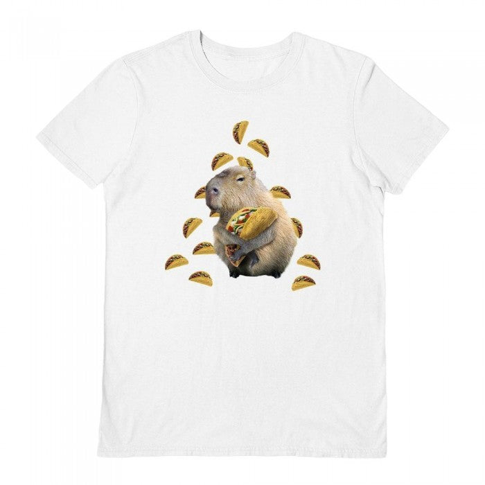 Front - Random Galaxy Unisex Adult Capybara Tacos T-Shirt