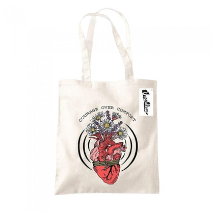 Front - Letter Shoppe Courage Over Comfort Tote Bag