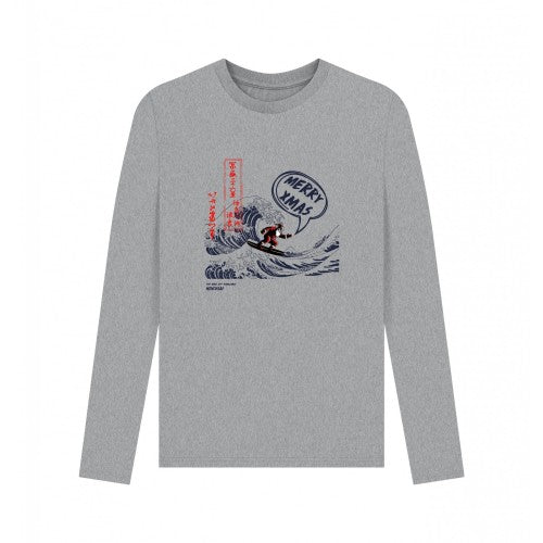 Front - Apoh Unisex Adult Santa Great Wave Merry Xmas Hokusai Long-Sleeved T-Shirt