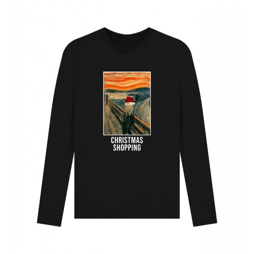 Front - Apoh Unisex Adult Christmas Shopping Edvard Munch Long-Sleeved T-Shirt