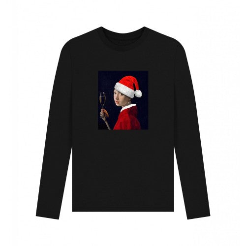 Front - Apoh Unisex Adult Vermeer Girl With Pearl Earring Santa Long-Sleeved T-Shirt