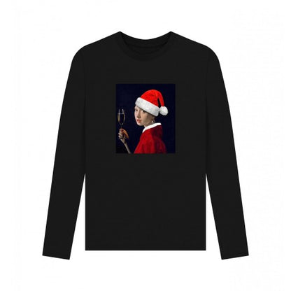 Front - Apoh Unisex Adult Vermeer Girl With Pearl Earring Santa Long-Sleeved T-Shirt