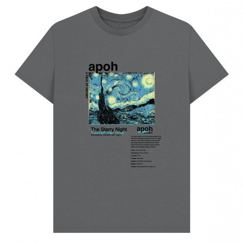 Front - Apoh Unisex Adult Starry Night Text Vincent Van Gogh T-Shirt
