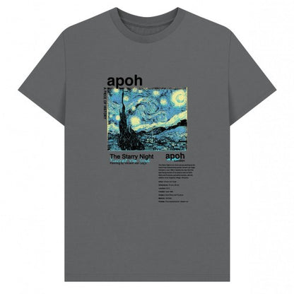 Front - Apoh Unisex Adult Starry Night Text Vincent Van Gogh T-Shirt