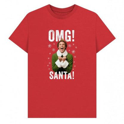 Front - Elf Unisex Adult OMG Santa Graphic T-Shirt