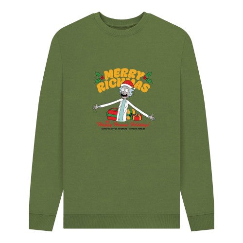 Front - Rick And Morty Unisex Adult Happy Human Holidays Sweatshirt
