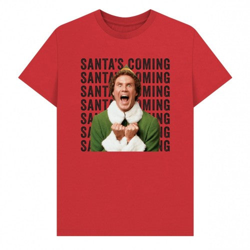 Front - Elf Unisex Adult Santa´s Coming Graphic T-Shirt