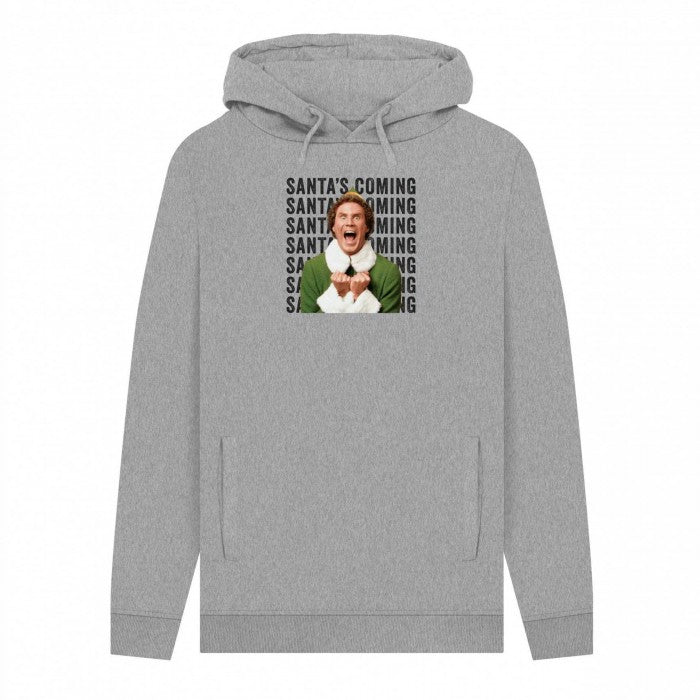 Front - Elf Unisex Adult Santa´s Coming Graphic Hoodie