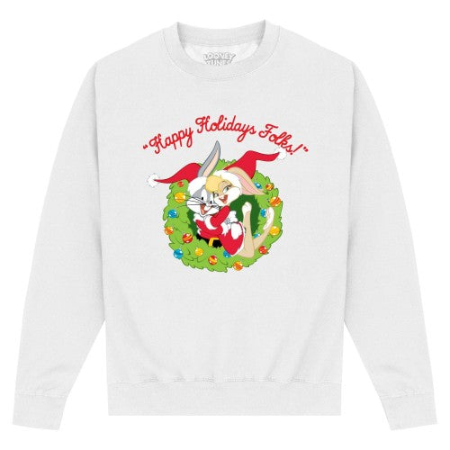 Front - Looney Tunes Unisex Adult Happy Holidays Folks Lola & Bugs Sweatshirt