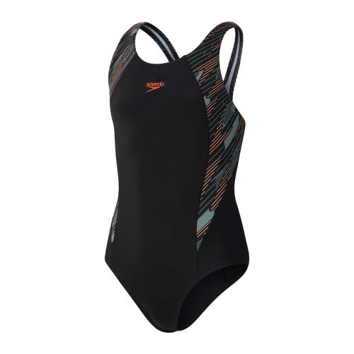 Front - Speedo Girls Hyperbloom Splice One Piece Swimsuit