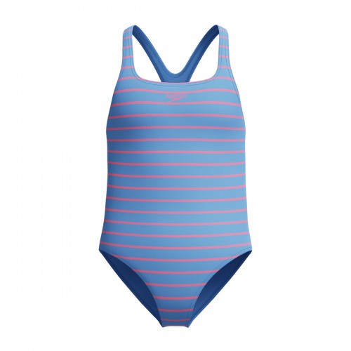 Front - Speedo Girls Medalist Striped One Piece Swimsuit