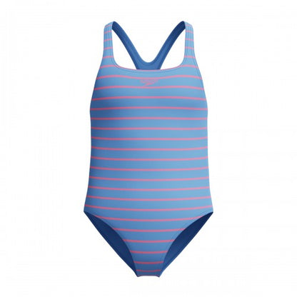 Front - Speedo Girls Medalist Striped One Piece Swimsuit