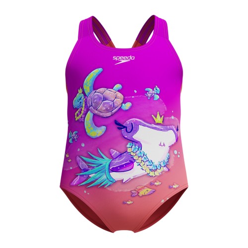 Front - Speedo Girls Digital Print One Piece Swimsuit
