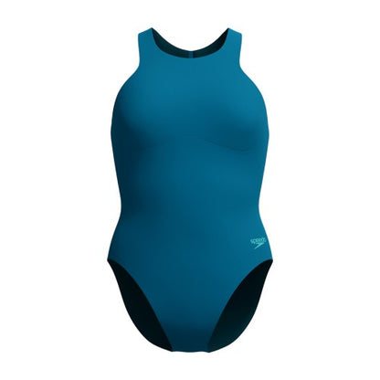 Front - Speedo Womens/Ladies Racer Zipped One Piece Swimsuit