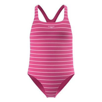 Front - Speedo Girls Medalist Striped One Piece Swimsuit