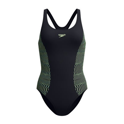 Navy - Front - Speedo Womens-Ladies Placement Medalist Printed One Piece Swimsuit
