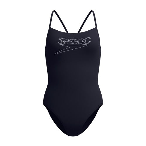 Front - Speedo Womens/Ladies Logo Endurance+ Thin Strap One Piece Swimsuit