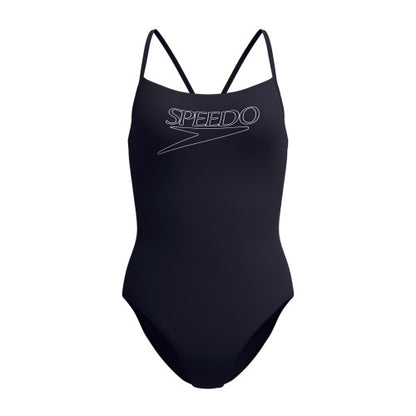 Front - Speedo Womens/Ladies Logo Endurance+ Thin Strap One Piece Swimsuit