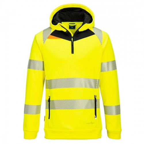 Front - Portwest Unisex Adult DX4 Hi-Vis Quarter Zip Hoodie