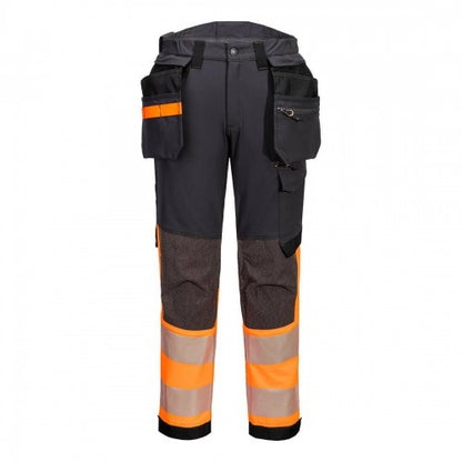 Front - Portwest Mens EV4 Stretch Hi-Vis Detachable Holster Pocket Trousers