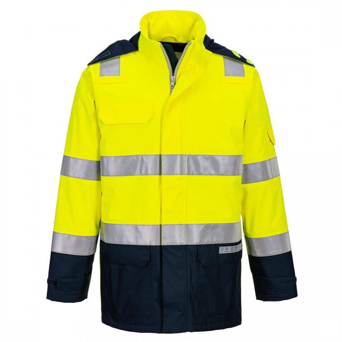 Front - Portwest Unisex Adult FR605 Bizflame Rain Hi-Vis Jacket