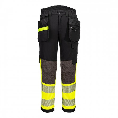 Front - Portwest Mens EV4 Stretch Hi-Vis Detachable Holster Pocket Tall Trousers
