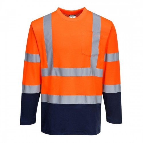 Front - Portwest Mens Contrast Cotton High-Vis Comfort Long-Sleeved T-Shirt