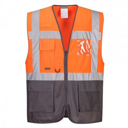 Front - Portwest Mens Warsaw Contrast Hi-Vis Vest