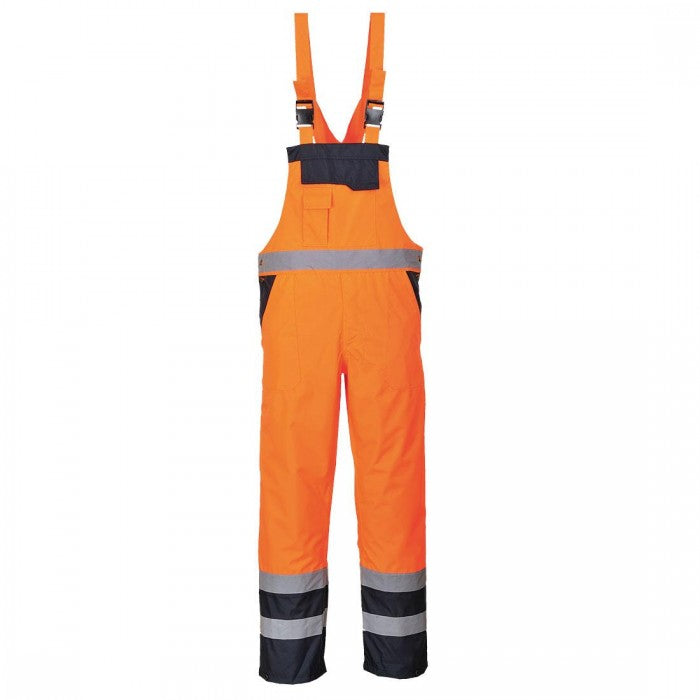 Front - Portwest Mens Contrast Hi-Vis Safety Bib And Brace Overall