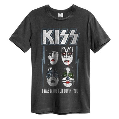 Black - Front - Amplified Unisex Adult I Was Made For Loving You Kiss Vintage T-Shirt