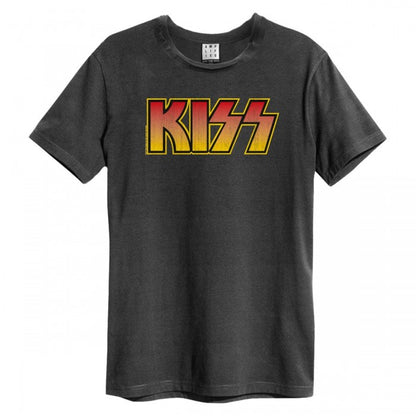 Front - Amplified Unisex Adult Classic Logo Distressed Kiss Vintage T-Shirt